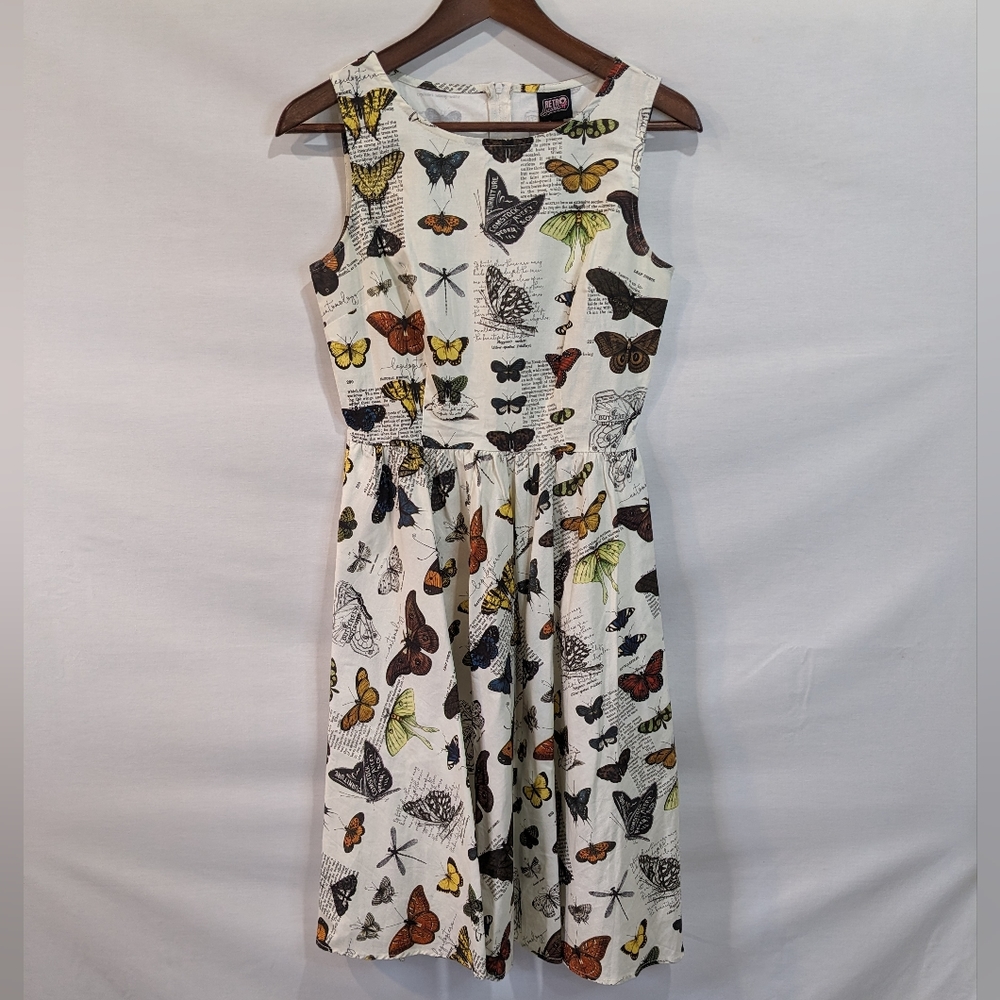 Retrolicious 100% Cotton Moth and Butterfly Print Dress with Pockets Size Small
